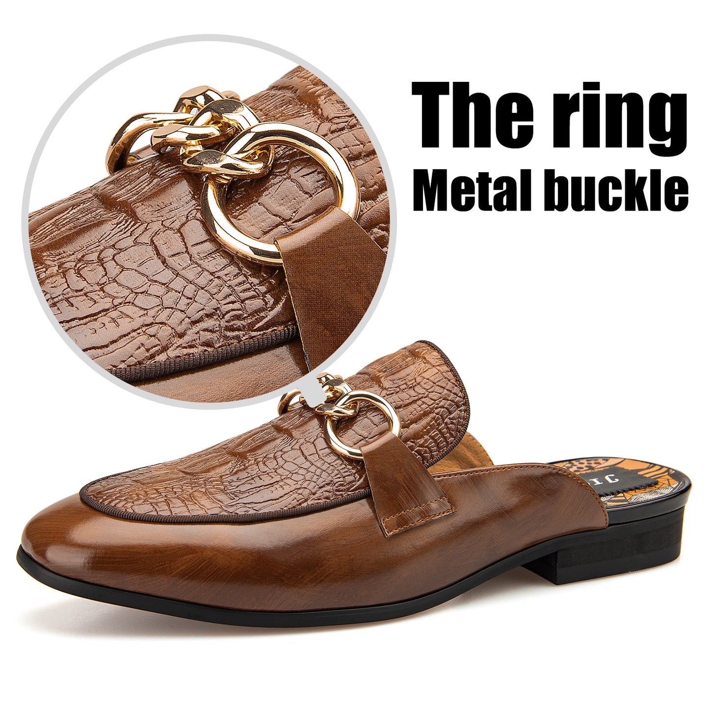 Men's Leather Backless Slip-On Shoes
