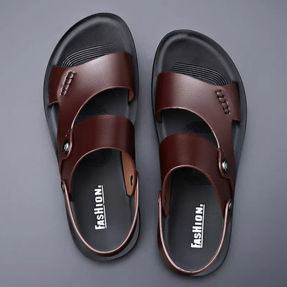 Men's Genuine Cow Leather Roman Gladiator Slip-On Sandals