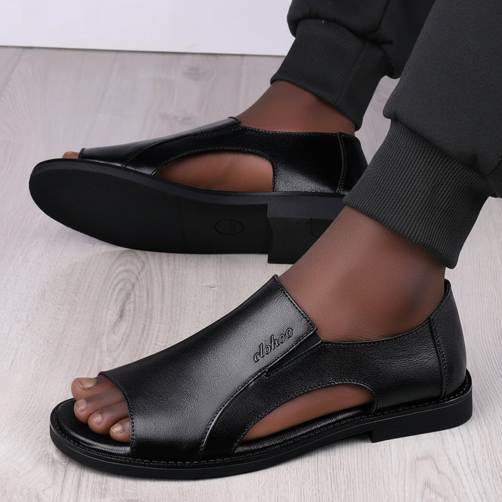 Men's Genuine Cowhide Leather Slip-On Sandals