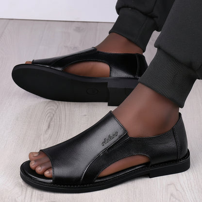 Men's Genuine Cowhide Leather Slip-On Sandals