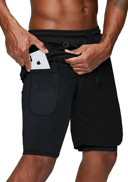 Men's 2-in-1 Gym Compression Liner & Phone Pocket  Shorts |
