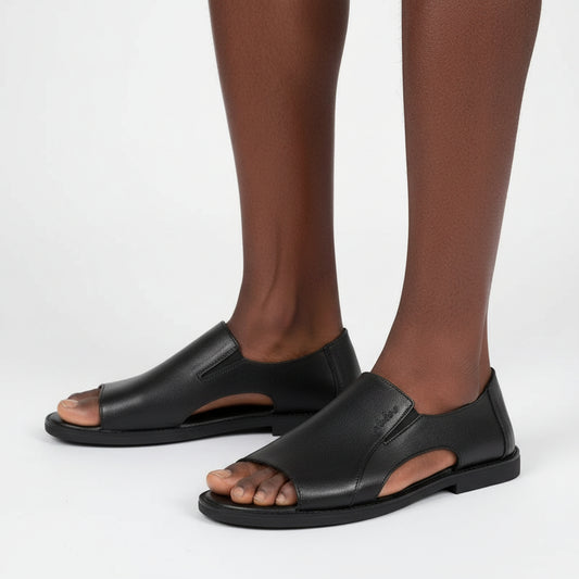 Men's Genuine Cowhide Leather Slip-On Sandals