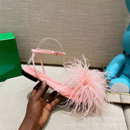 Women's Feather-Embellished Flat Sandals