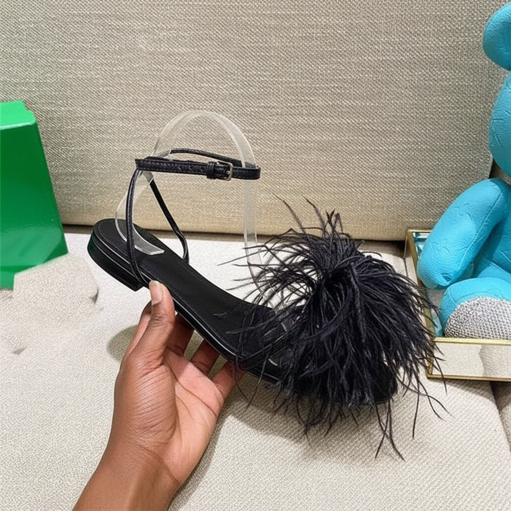 Women's Feather-Embellished Flat Sandals