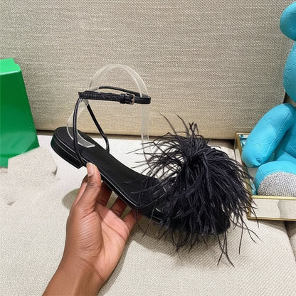 Women's Feather-Embellished Flat Sandals