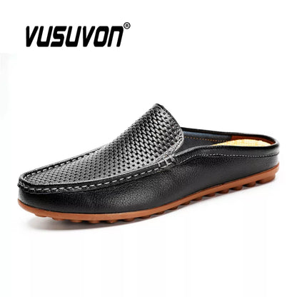 Men's Genuine Cow Leather Mule Loafers