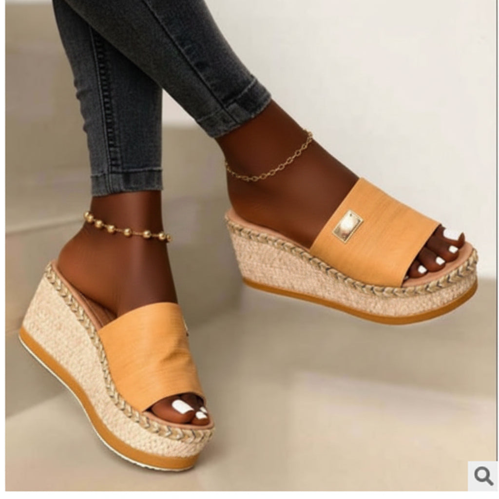 Women's Wide-Band Slip-On Espadrille Wedge Mules