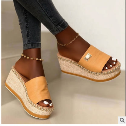 Women's Wide-Band Slip-On Espadrille Wedge Mules