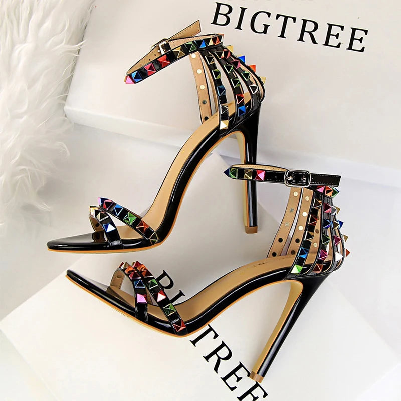Women's Rivet-Embellished Stiletto Sandals