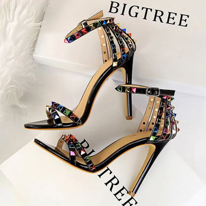 Women's Rivet-Embellished Stiletto Sandals