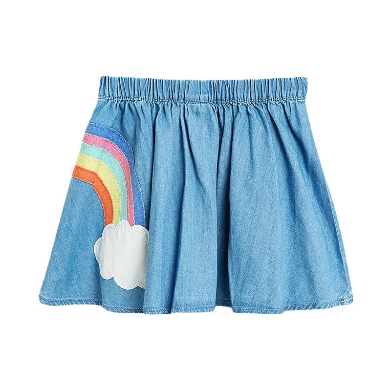 Girls' A-Line Denim Skirt with Cartoon Appliqué