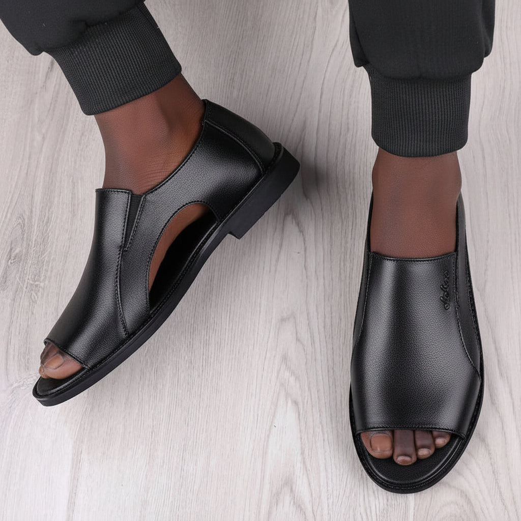Men's Genuine Cowhide Leather Slip-On Sandals