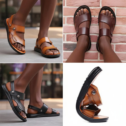 Men's Genuine Cow Leather Roman Gladiator Slip-On Sandals