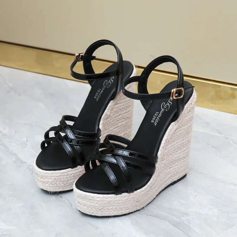 Women's Ankle Strap Cross-Toe Espadrille Wedge Sandals
