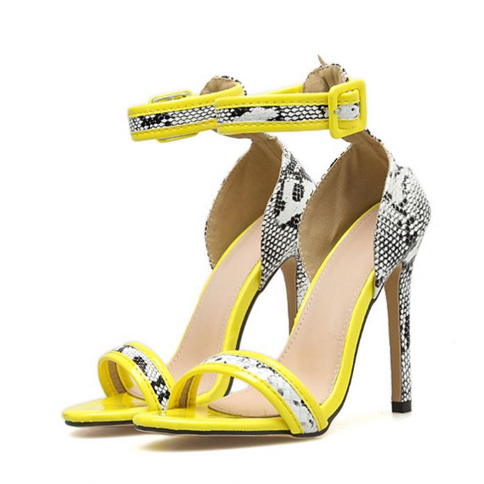 Women's Yellow Leopard Print High Heel Sandals