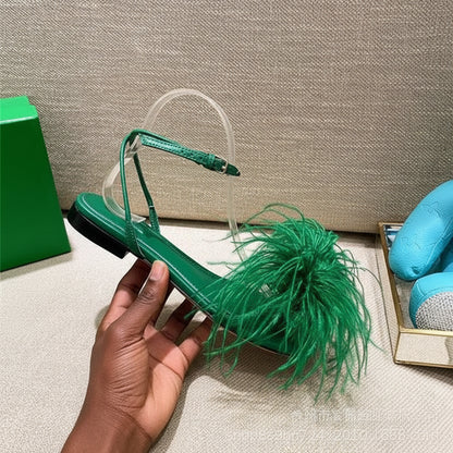 Women's Feather-Embellished Flat Sandals