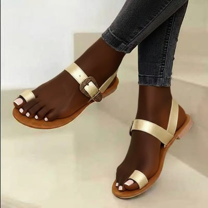 Women's Gold Toe-Ring Flat Sandals