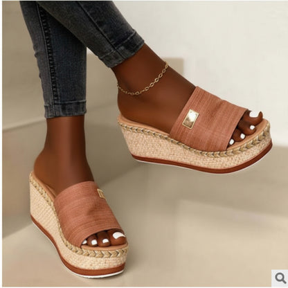 Women's Wide-Band Slip-On Espadrille Wedge Mules