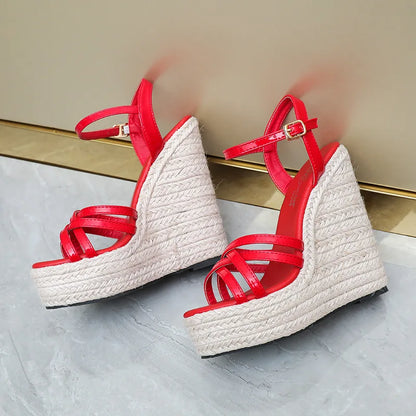 Women's Ankle Strap Cross-Toe Espadrille Wedge Sandals