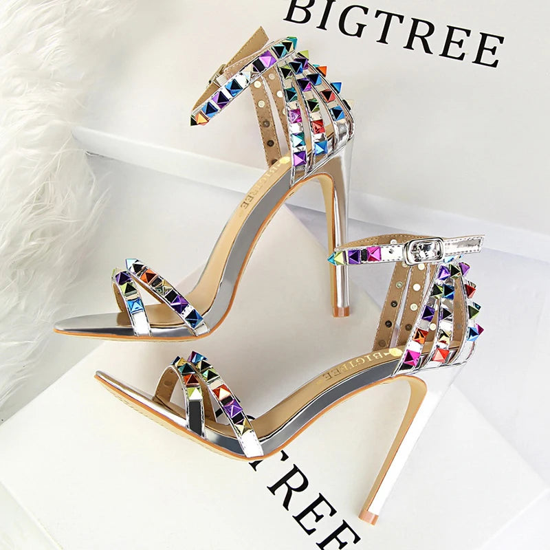 Women's Rivet-Embellished Stiletto Sandals
