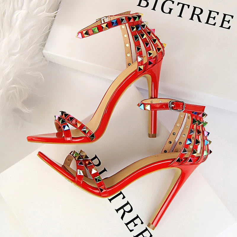 Women's Rivet-Embellished Stiletto Sandals