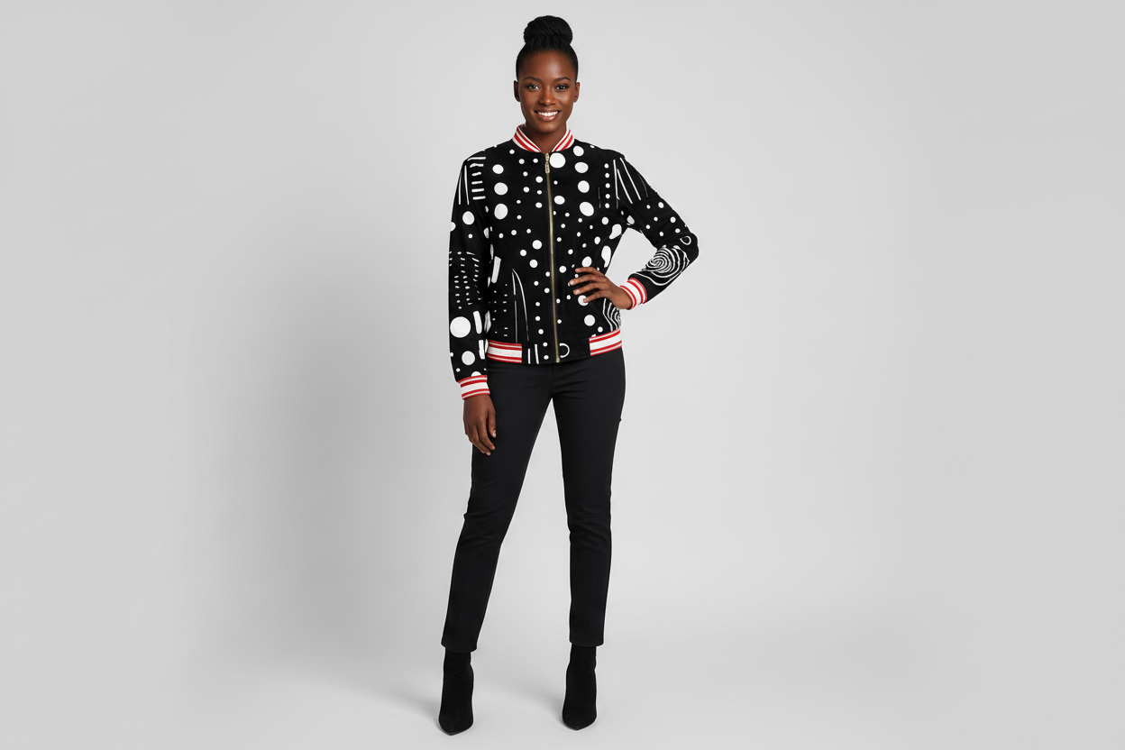 Ancestral Rhythms Unisex Varsity Jacket in Black/Black and Black/Red