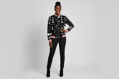 Ancestral Rhythms Unisex Varsity Jacket in Black/Black and Black/Red