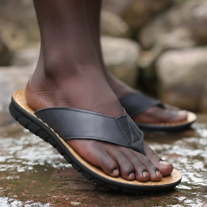 Men's Genuine Leather Flip Flop Sandals
