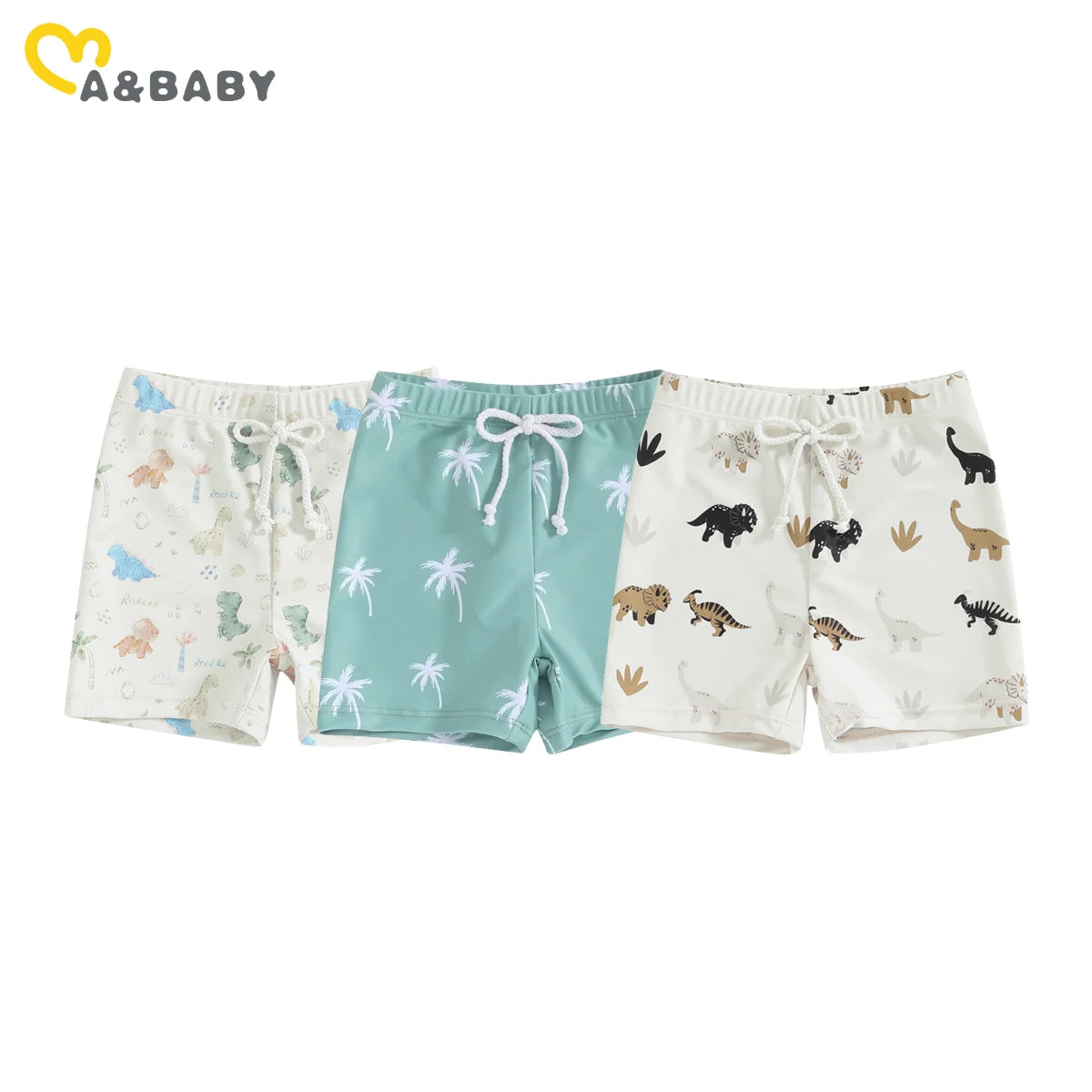 Boys Dinosaur & Coconut Tree Print Swim Shorts