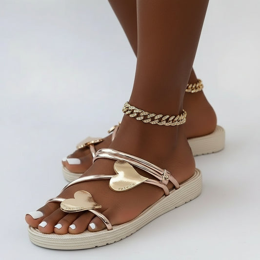 Women's Metallic Cross-Strap Flat Sandals