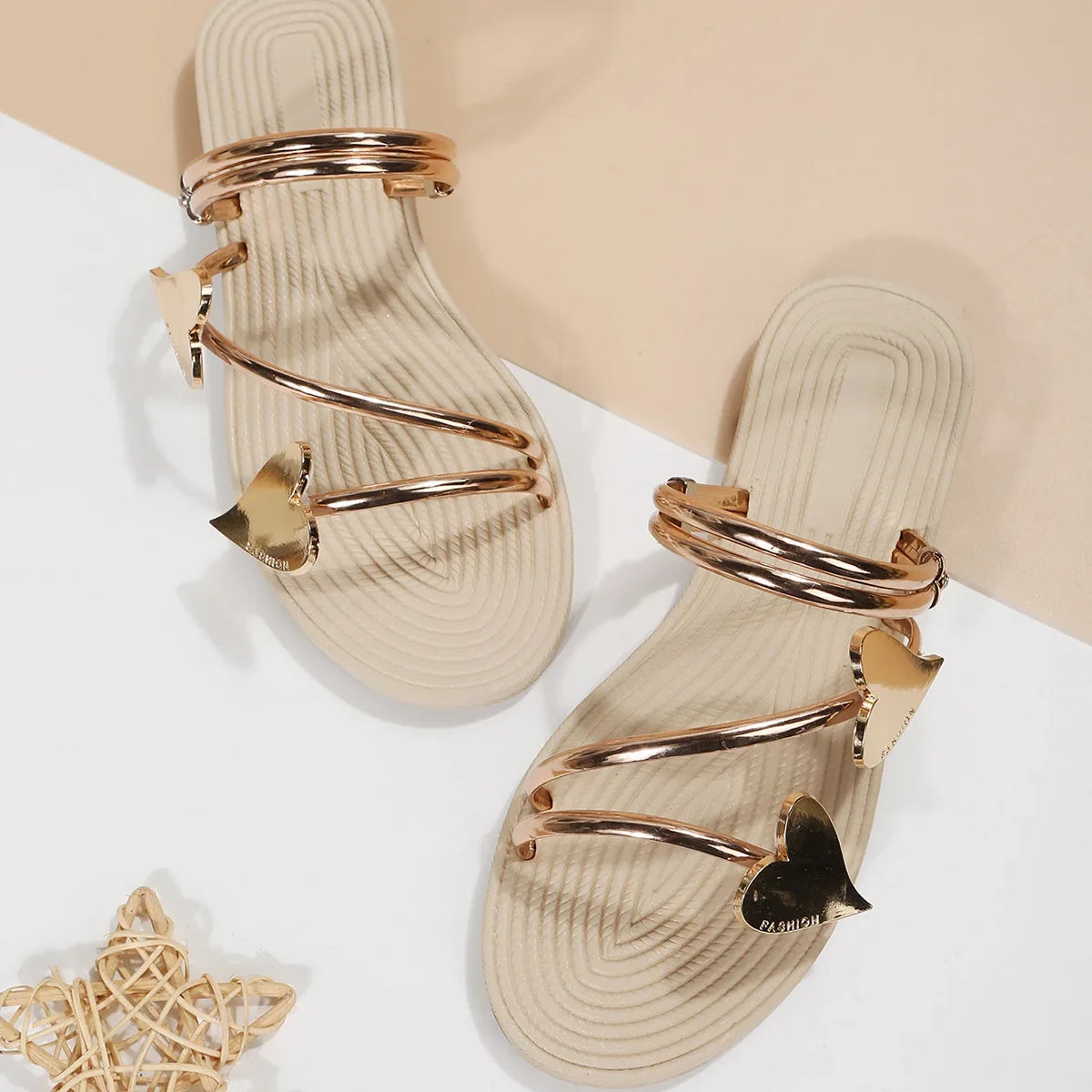 Women's Metallic Cross-Strap Flat Sandals
