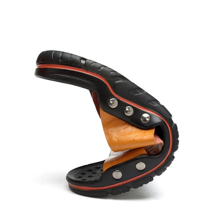 Men's Genuine Leather Sandals – Classic Roman Slip-On Slides