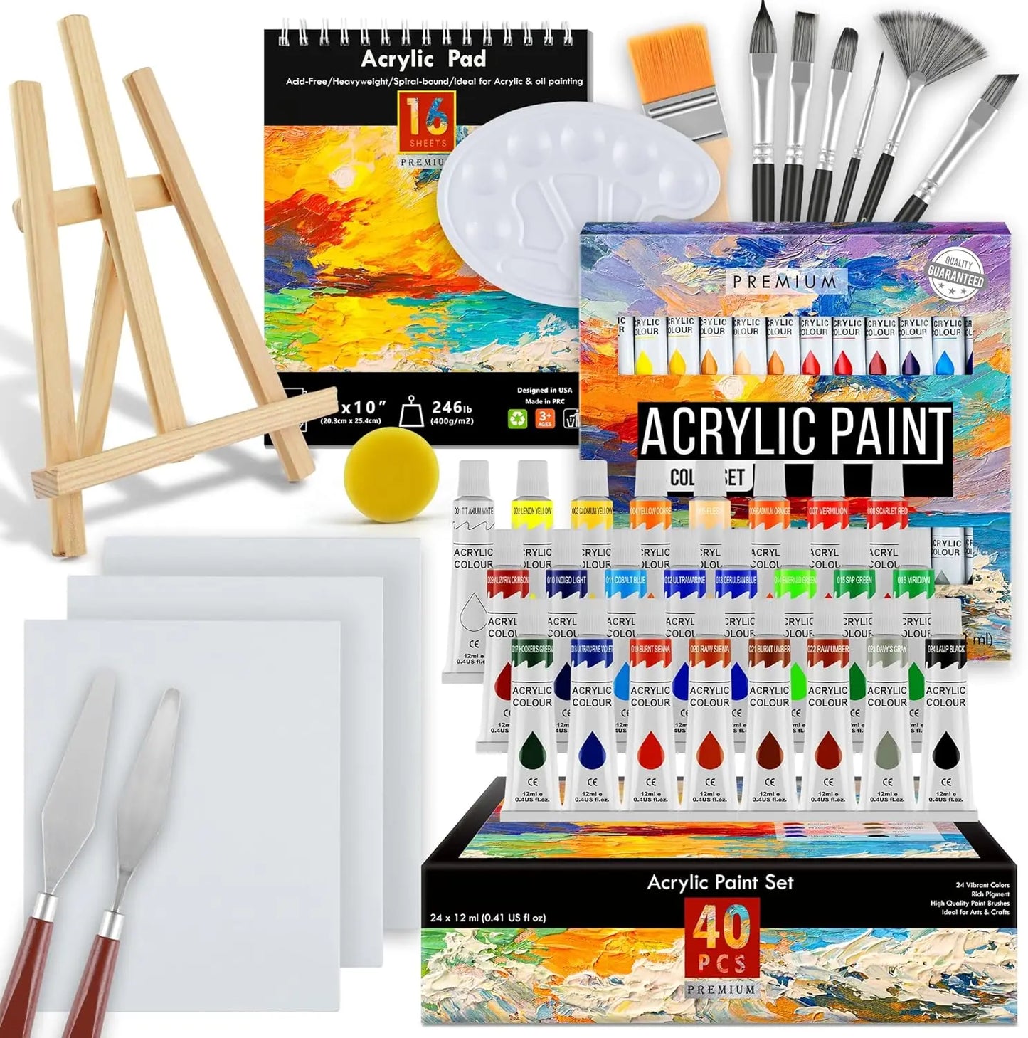 Acrylic Paint Set 56 pcs,Painting Supplies with 24 Acrylic Paint,16