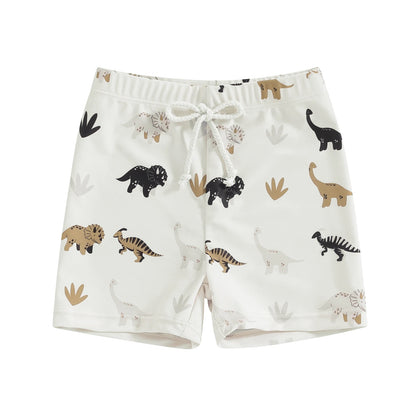 Boys Dinosaur & Coconut Tree Print Swim Shorts