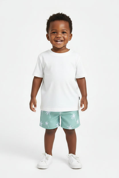 Boys Dinosaur & Coconut Tree Print Swim Shorts