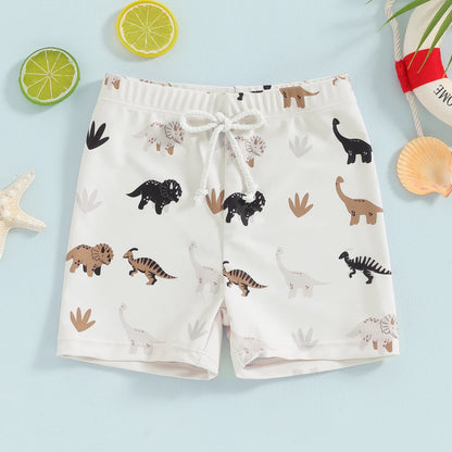 Boys Dinosaur & Coconut Tree Print Swim Shorts