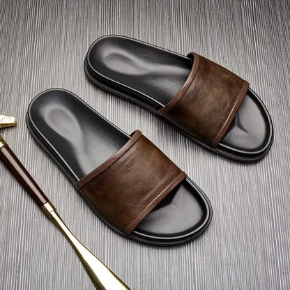 Men's Handmade Genuine Cow Leather Slide Sandals