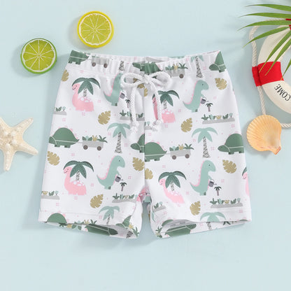 Boys Dinosaur & Coconut Tree Print Swim Shorts