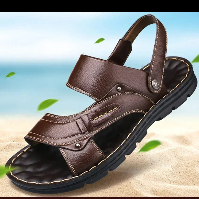 Men's Genuine Cowhide Leather Sandals – Non-Slip Casual Beach Slides