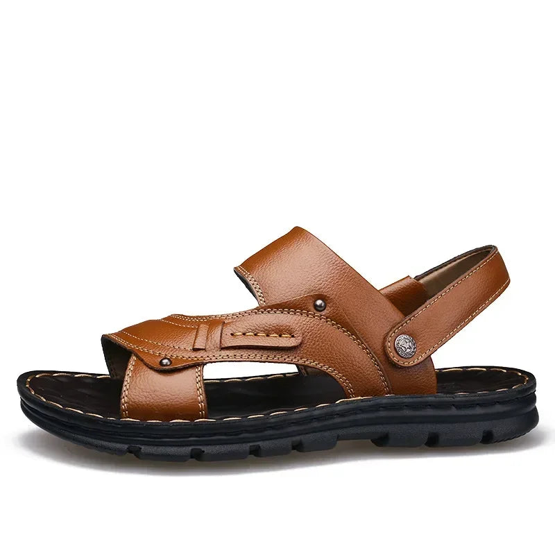 Men's Genuine Cowhide Leather Sandals – Non-Slip Casual Beach Slides