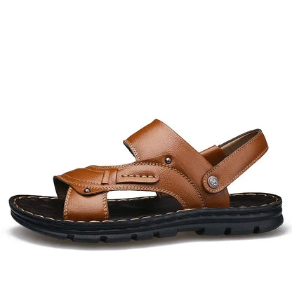 Men's Genuine Cowhide Leather Sandals – Non-Slip Casual Beach Slides