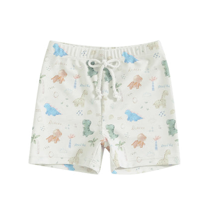 Boys Dinosaur & Coconut Tree Print Swim Shorts