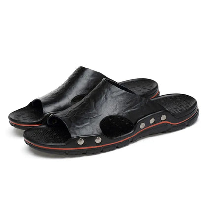 Men's Genuine Leather Sandals – Classic Roman Slip-On Slides