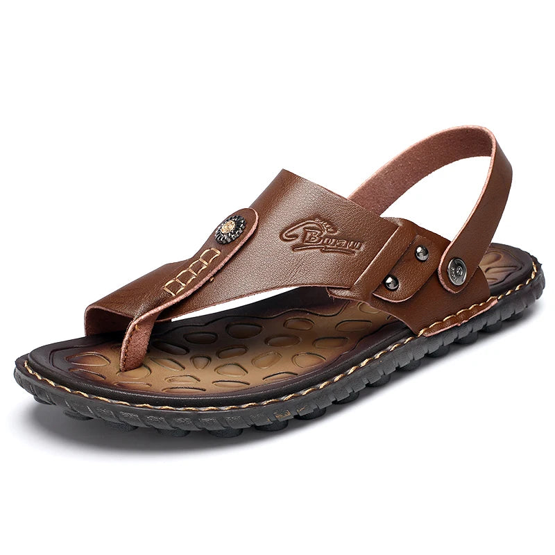 Men's Handmade Split Leather Moccasin Sandals