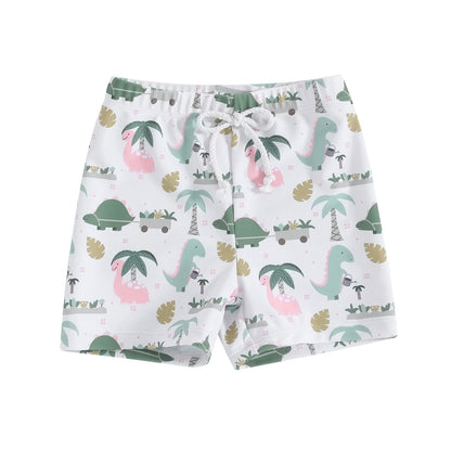 Boys Dinosaur & Coconut Tree Print Swim Shorts