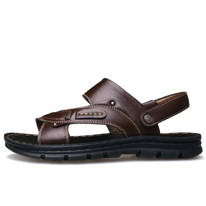 Men's Genuine Cowhide Leather Sandals – Non-Slip Casual Beach Slides