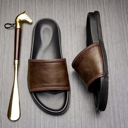 Men's Handmade Genuine Cow Leather Slide Sandals