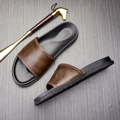 Men's Handmade Genuine Cow Leather Slide Sandals