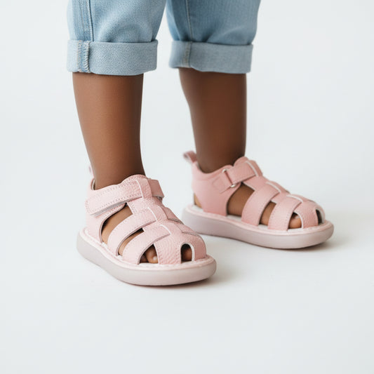 Girls Soft Leather Sport Sandals – Hook & Loop Closure
