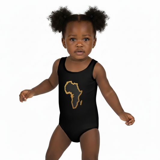 Girls' Black & Gold Mother Africa One-Piece Swimsuit